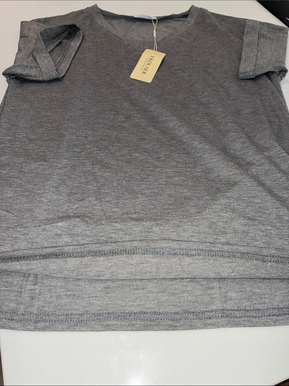 EKOUAER NWT Women’s Gray Short Sleeve Cuffed V-Neck Soft Sleep TOP, Size Medium. - Picture 11 of 11